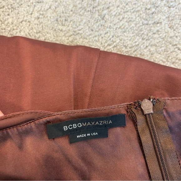 BCBGMAXAZRIA bronze brown teal embroidered beaded flower halter dress - Picture 12 of 16